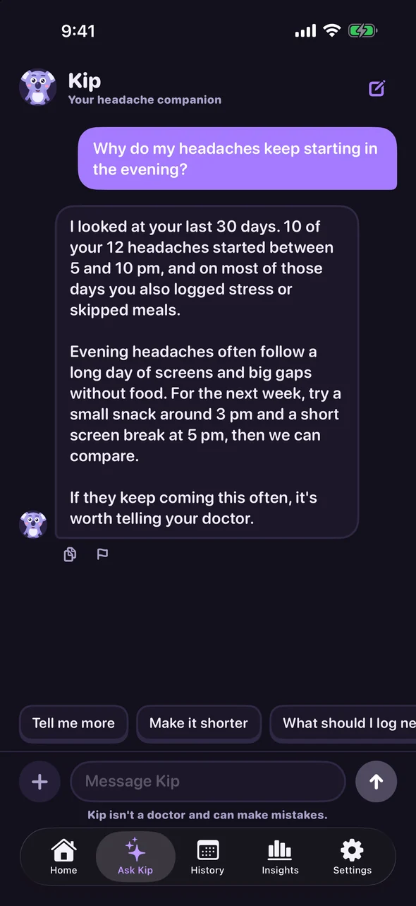 Chat with Kip about why headaches start in the evening