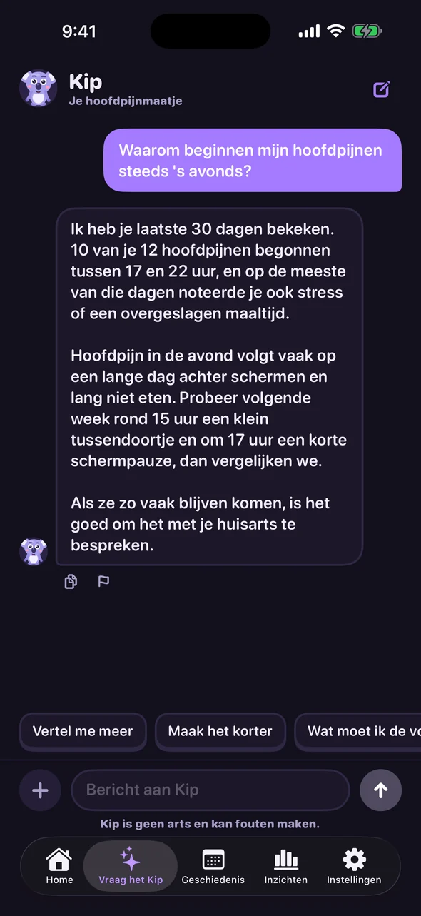 Chat met Kip over waarom hoofdpijn 's avonds begint