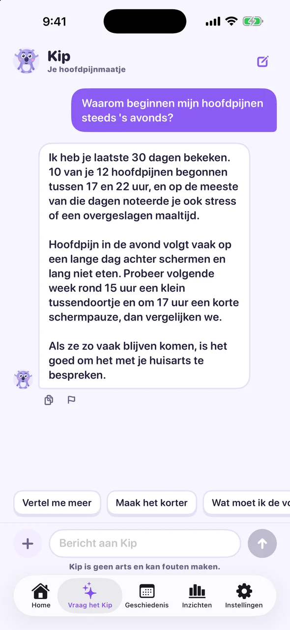 Chat met Kip over waarom hoofdpijn 's avonds begint