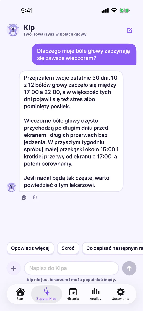 Czat z Kipem o tym, dlaczego bóle głowy zaczynają się wieczorem